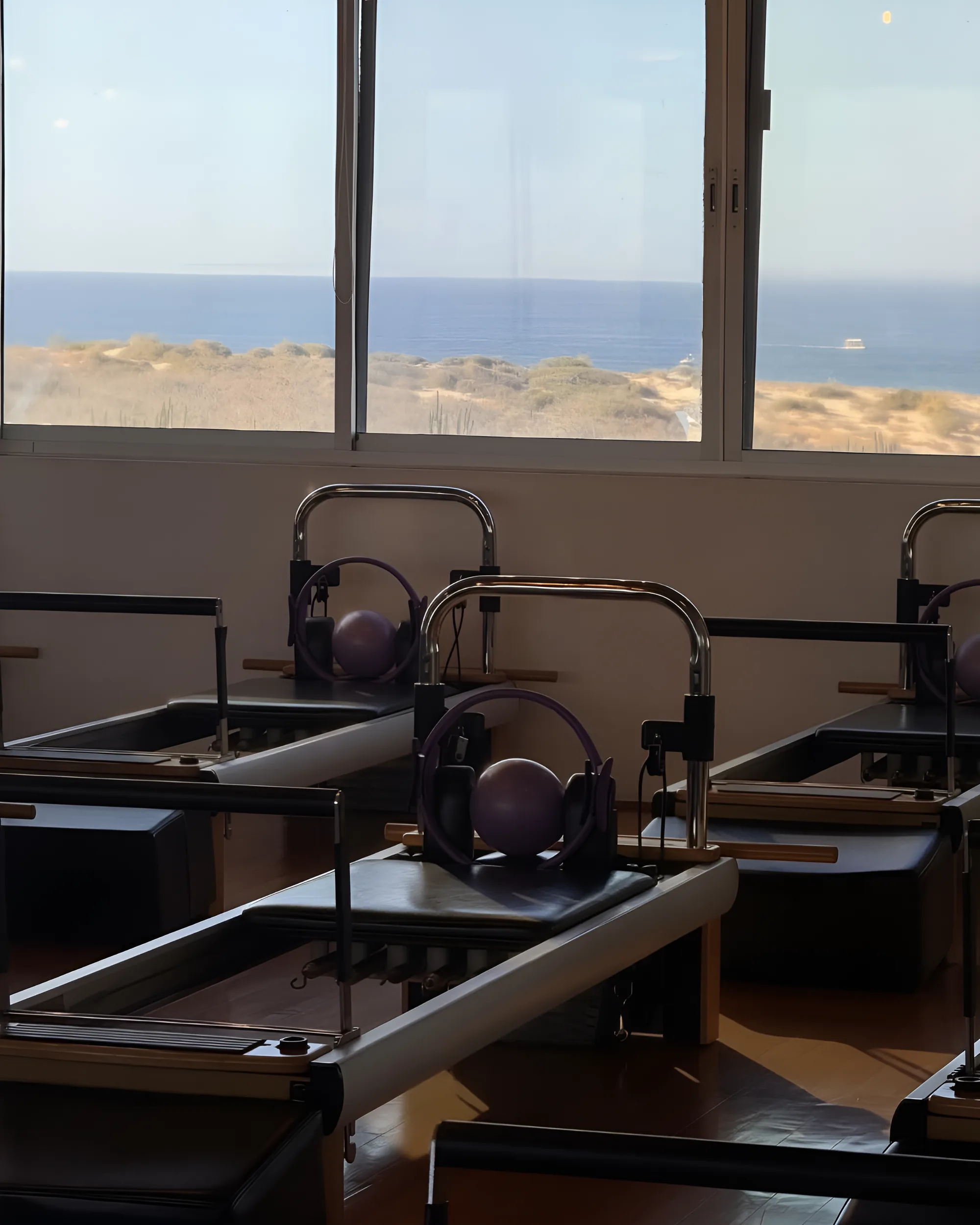 Reformer Pilates studio overlooking the Sea of Cortez at Cabo Fitness Club